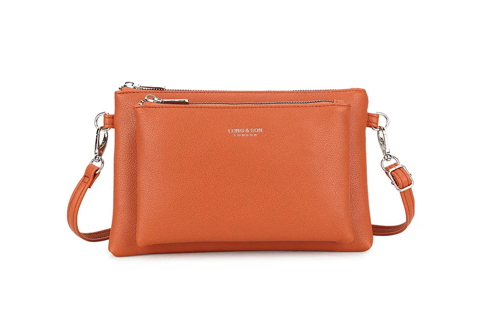 MULTI-POCKET CROSS BODY MESSENGER PURSE BAG WITH WRISTLET STRAP - RUST