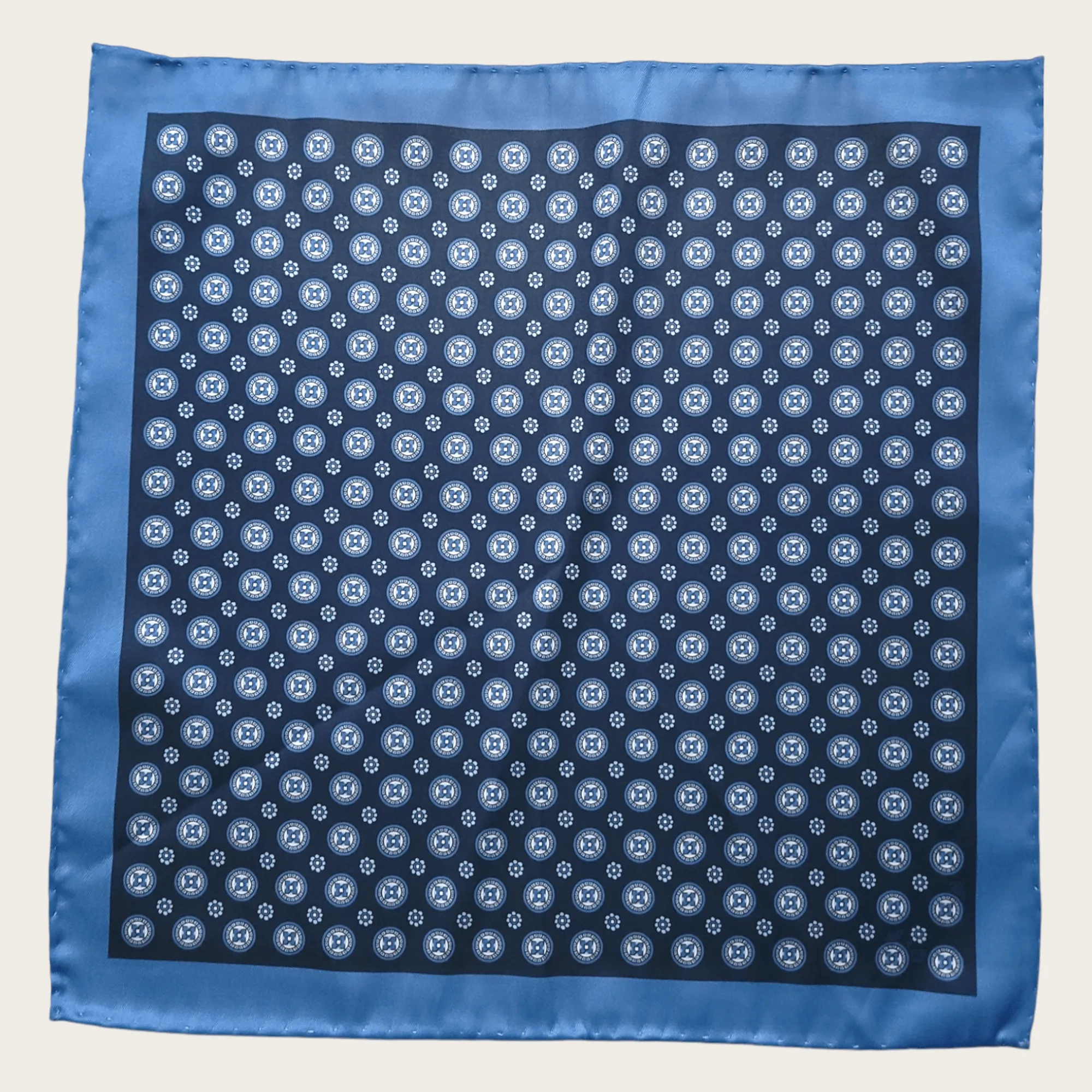 Navy Blue Light Blue Floral Stylish and Elegant Silk Pocket Square