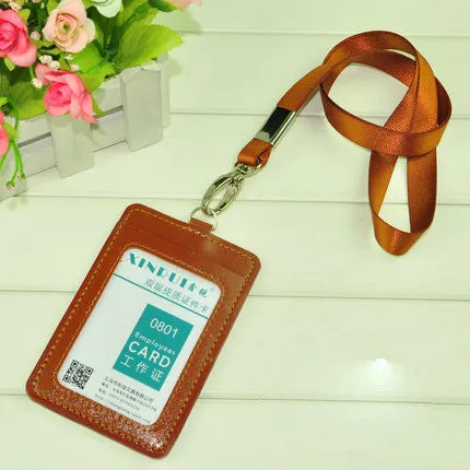 New Candy Colors ID Holders Bank Credit Card Holders Unisex PU Leather Neck Strap Working Badge with Lanyard Wholesale ZC009