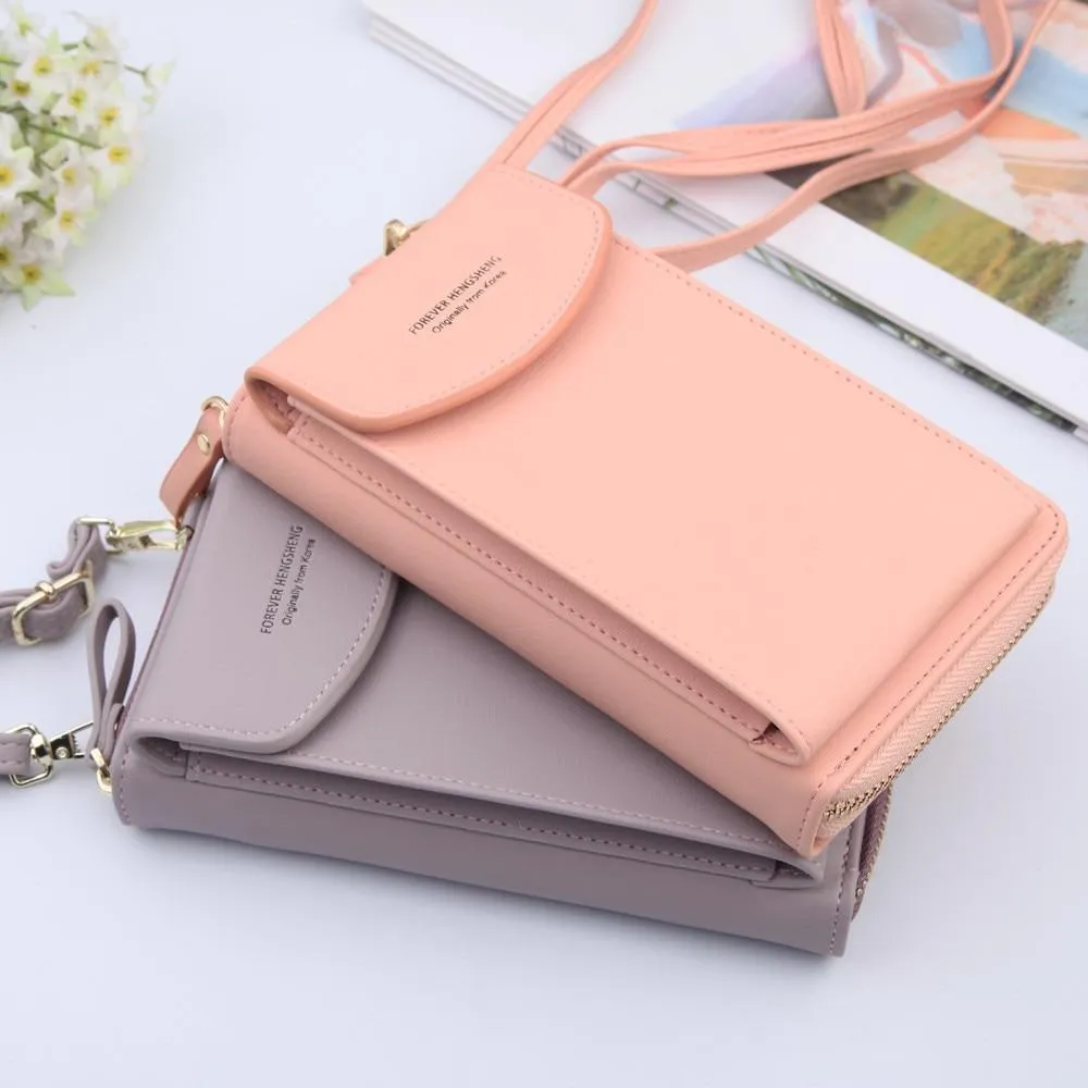 New Women Purses Solid Color Leather Shoulder Strap Bag Mobile Phone Big Card Holders Wallet Handbag Pockets for Girls |Top-Handle Bags|