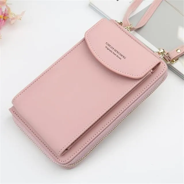 New Women Purses Solid Color Leather Shoulder Strap Bag Mobile Phone Big Card Holders Wallet Handbag Pockets for Girls |Top-Handle Bags|