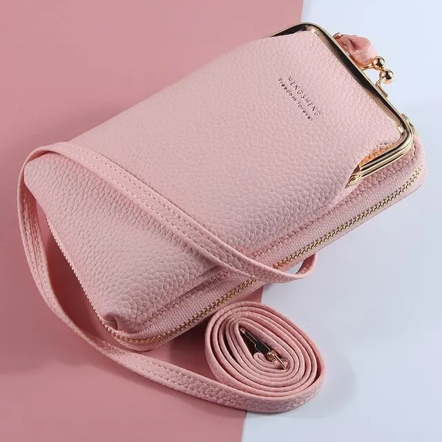 New Women Purses Solid Color Leather Shoulder Strap Bag Mobile Phone Big Card Holders Wallet Handbag Pockets for Girls |Top-Handle Bags|