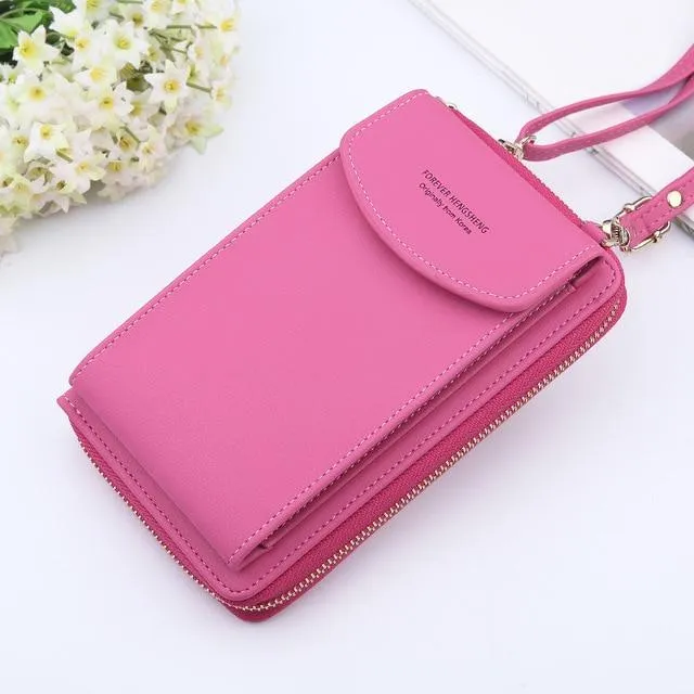 New Women Purses Solid Color Leather Shoulder Strap Bag Mobile Phone Big Card Holders Wallet Handbag Pockets for Girls |Top-Handle Bags|