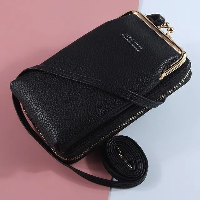 New Women Purses Solid Color Leather Shoulder Strap Bag Mobile Phone Big Card Holders Wallet Handbag Pockets for Girls |Top-Handle Bags|