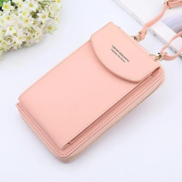 New Women Purses Solid Color Leather Shoulder Strap Bag Mobile Phone Big Card Holders Wallet Handbag Pockets for Girls |Top-Handle Bags|