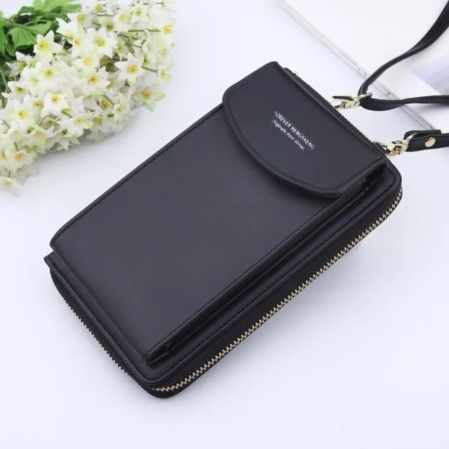 New Women Purses Solid Color Leather Shoulder Strap Bag Mobile Phone Big Card Holders Wallet Handbag Pockets for Girls |Top-Handle Bags|