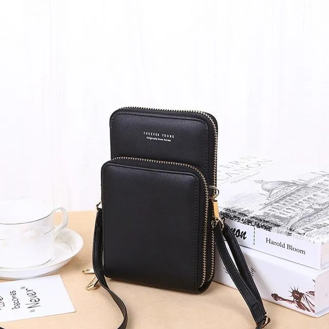 New Women Purses Solid Color Leather Shoulder Strap Bag Mobile Phone Big Card Holders Wallet Handbag Pockets for Girls |Top-Handle Bags|