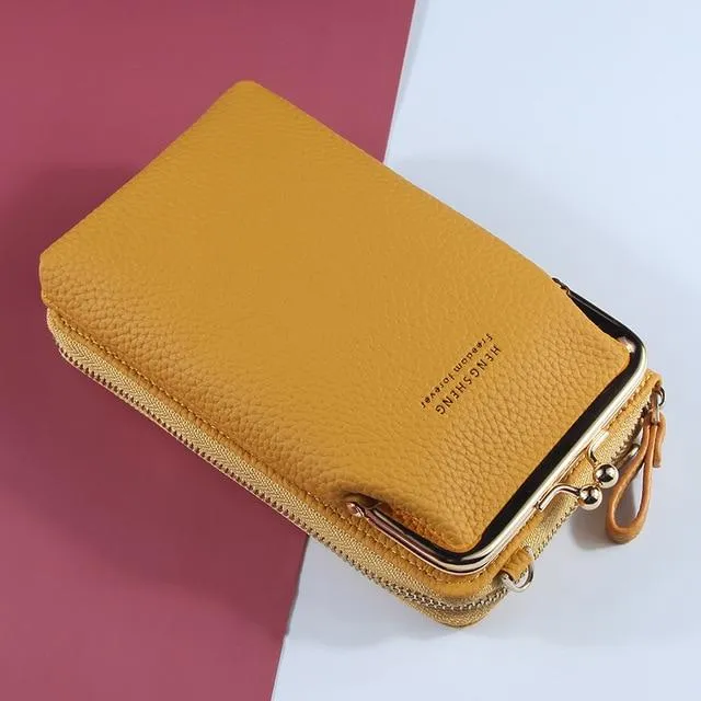 New Women Purses Solid Color Leather Shoulder Strap Bag Mobile Phone Big Card Holders Wallet Handbag Pockets for Girls |Top-Handle Bags|