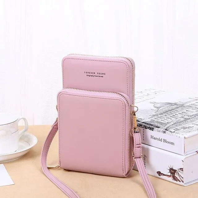 New Women Purses Solid Color Leather Shoulder Strap Bag Mobile Phone Big Card Holders Wallet Handbag Pockets for Girls |Top-Handle Bags|