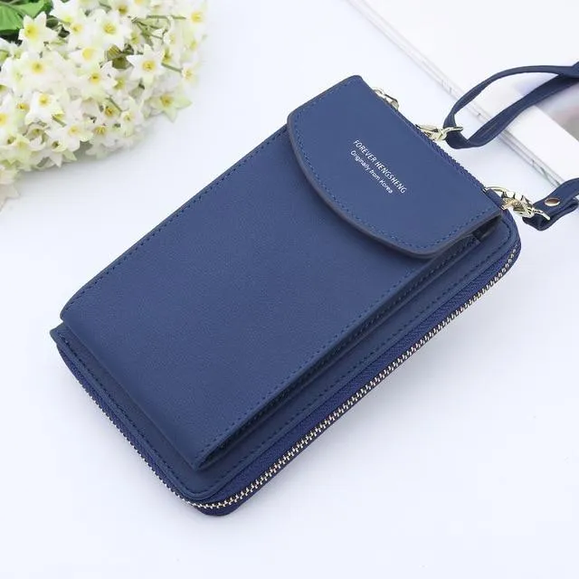 New Women Purses Solid Color Leather Shoulder Strap Bag Mobile Phone Big Card Holders Wallet Handbag Pockets for Girls |Top-Handle Bags|