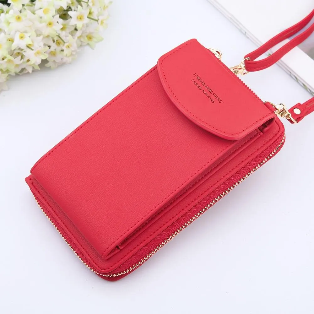 New Women Purses Solid Color Leather Shoulder Strap Bag Mobile Phone Big Card Holders Wallet Handbag Pockets for Girls |Top-Handle Bags|