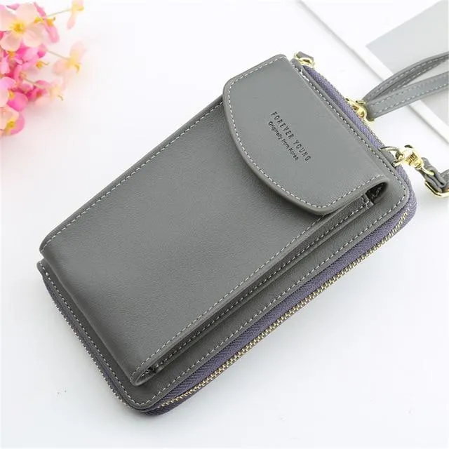 New Women Purses Solid Color Leather Shoulder Strap Bag Mobile Phone Big Card Holders Wallet Handbag Pockets for Girls |Top-Handle Bags|