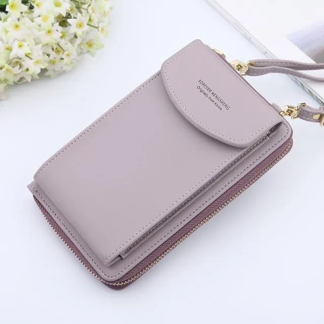 New Women Purses Solid Color Leather Shoulder Strap Bag Mobile Phone Big Card Holders Wallet Handbag Pockets for Girls |Top-Handle Bags|