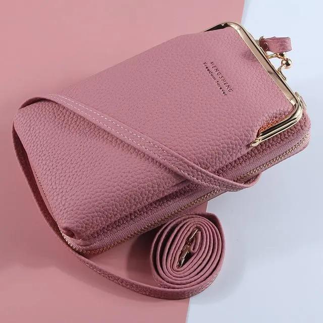 New Women Purses Solid Color Leather Shoulder Strap Bag Mobile Phone Big Card Holders Wallet Handbag Pockets for Girls |Top-Handle Bags|