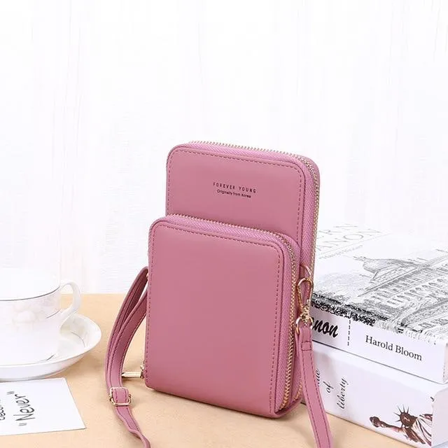 New Women Purses Solid Color Leather Shoulder Strap Bag Mobile Phone Big Card Holders Wallet Handbag Pockets for Girls |Top-Handle Bags|