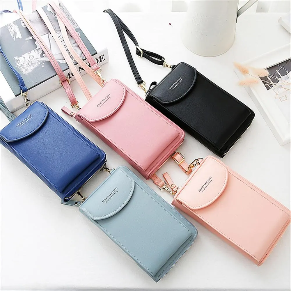 New Women Purses Solid Color Leather Shoulder Strap Bag Mobile Phone Big Card Holders Wallet Handbag Pockets for Girls |Top-Handle Bags|