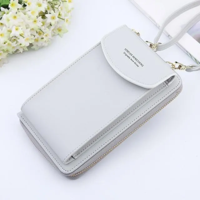 New Women Purses Solid Color Leather Shoulder Strap Bag Mobile Phone Big Card Holders Wallet Handbag Pockets for Girls |Top-Handle Bags|