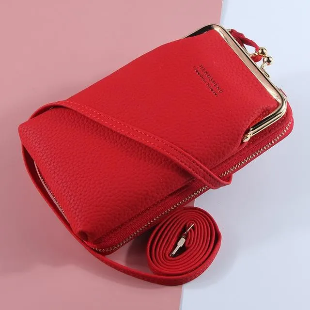 New Women Purses Solid Color Leather Shoulder Strap Bag Mobile Phone Big Card Holders Wallet Handbag Pockets for Girls |Top-Handle Bags|