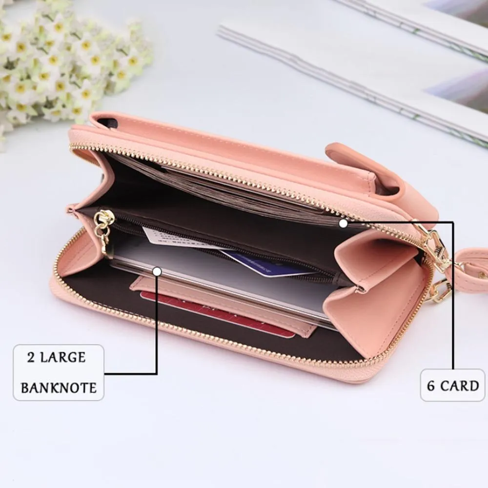 New Women Purses Solid Color Leather Shoulder Strap Bag Mobile Phone Big Card Holders Wallet Handbag Pockets for Girls |Top-Handle Bags|