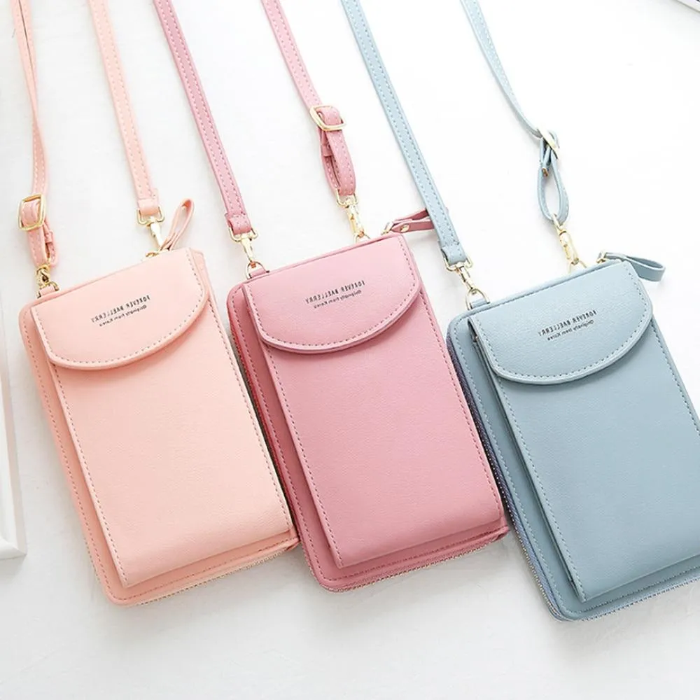 New Women Purses Solid Color Leather Shoulder Strap Bag Mobile Phone Big Card Holders Wallet Handbag Pockets for Girls |Top-Handle Bags|