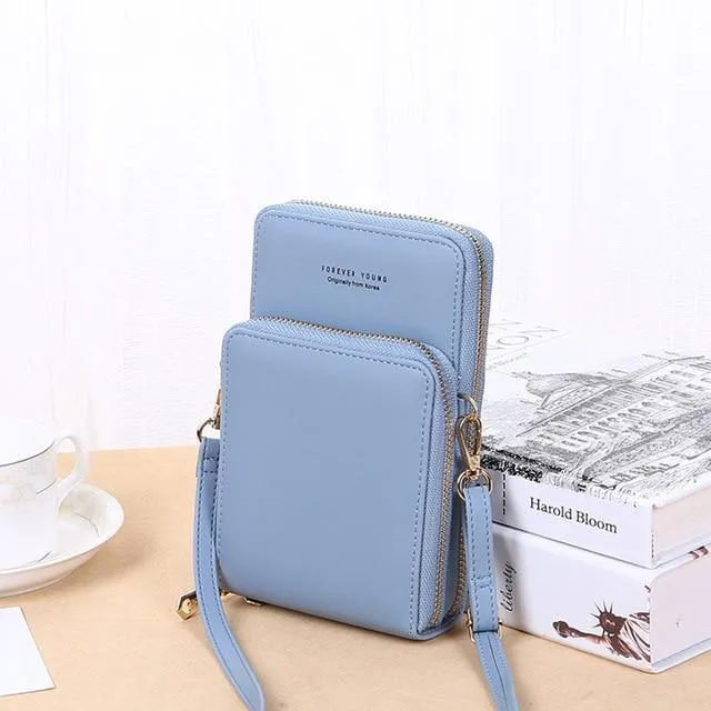 New Women Purses Solid Color Leather Shoulder Strap Bag Mobile Phone Big Card Holders Wallet Handbag Pockets for Girls |Top-Handle Bags|