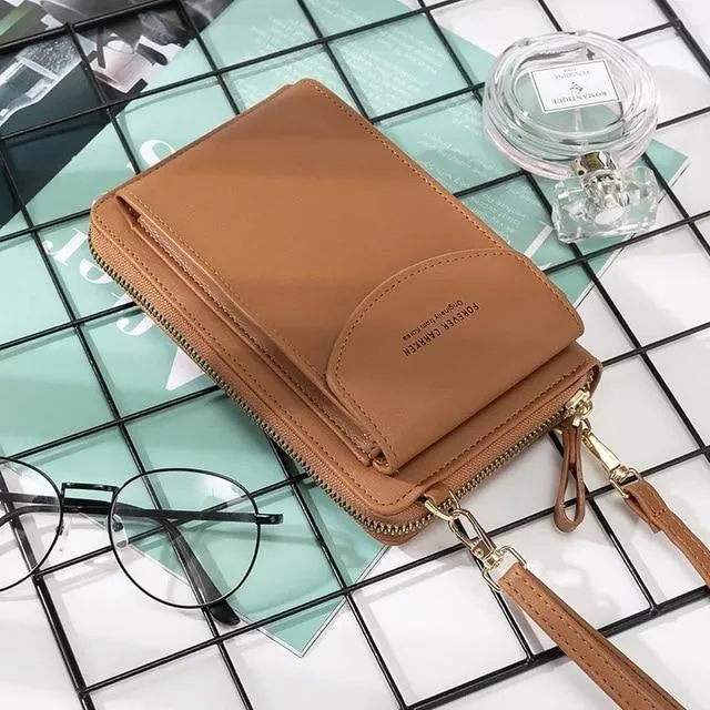 New Women Purses Solid Color Leather Shoulder Strap Bag Mobile Phone Big Card Holders Wallet Handbag Pockets for Girls |Top-Handle Bags|