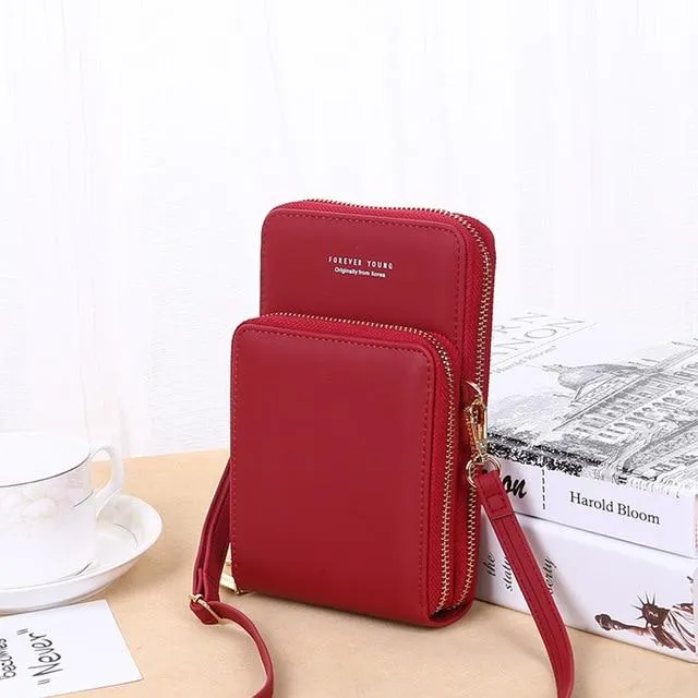 New Women Purses Solid Color Leather Shoulder Strap Bag Mobile Phone Big Card Holders Wallet Handbag Pockets for Girls |Top-Handle Bags|