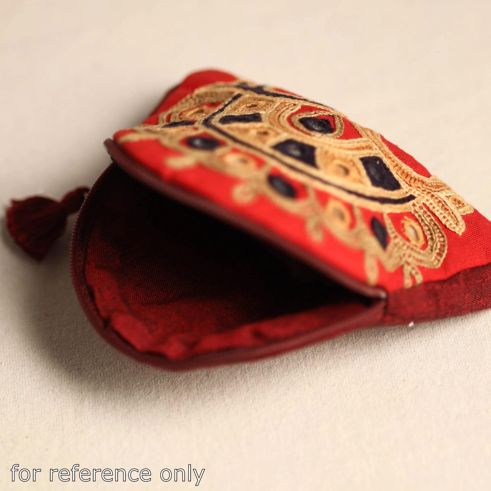 Orange - Kutch Ahir Hand Embroidery Cotton Coin Pouch 30