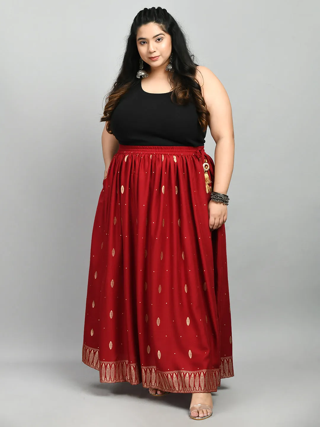 Plus Size Radiant Maroon Plus Size Gold Skirt