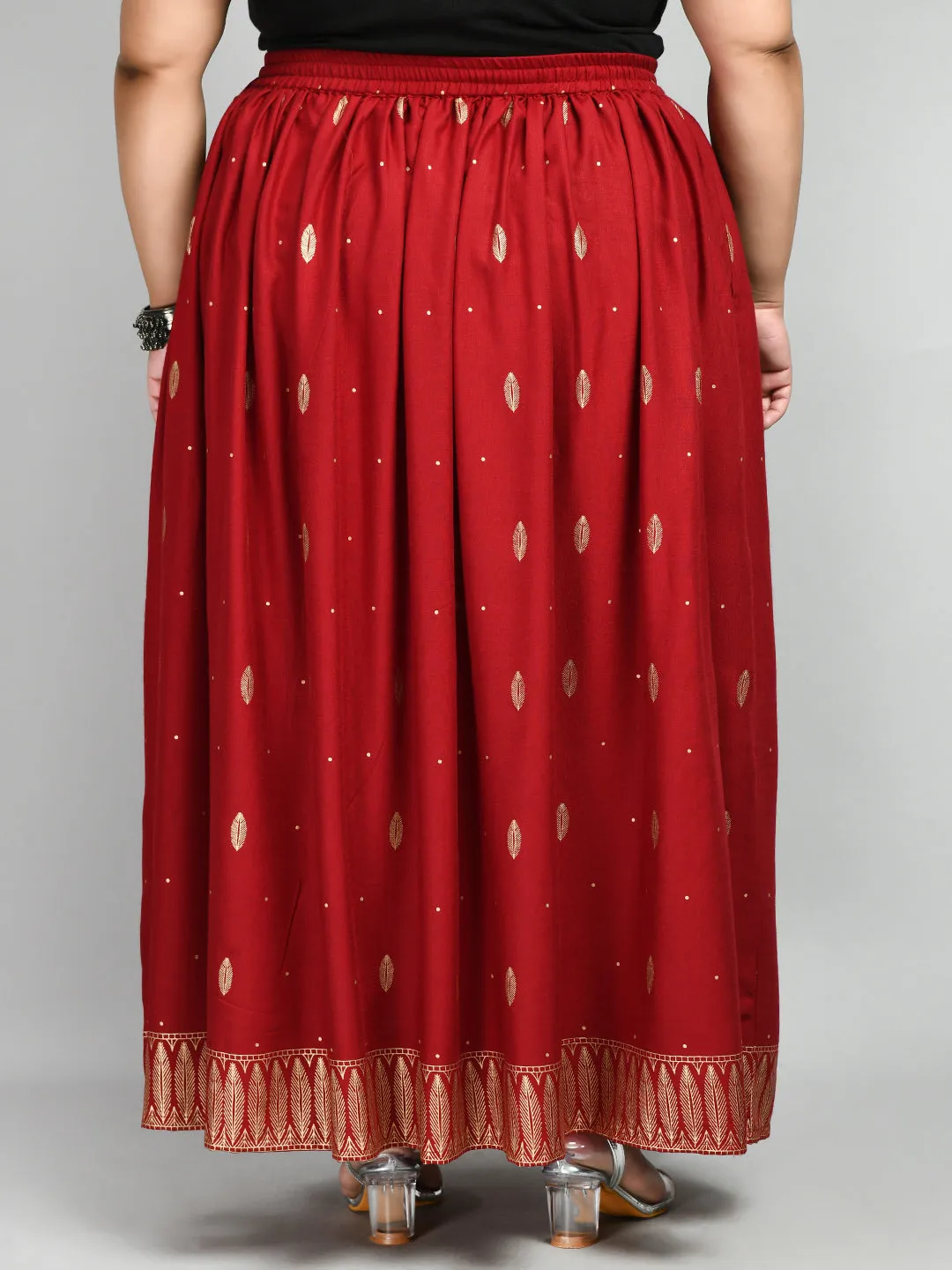 Plus Size Radiant Maroon Plus Size Gold Skirt