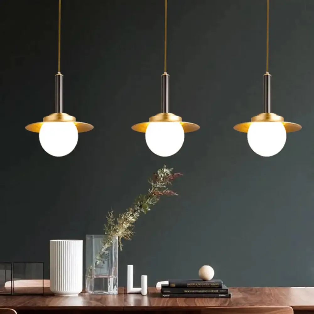 Post-Modern Metal Cap Pendant Light Fixture: 1-Head Brass Hanging Lamp with Glass Shade