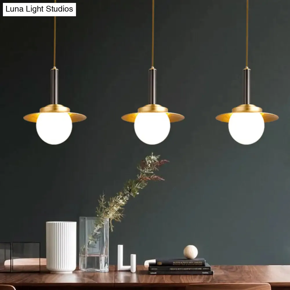 Post-Modern Metal Cap Pendant Light Fixture: 1-Head Brass Hanging Lamp with Glass Shade