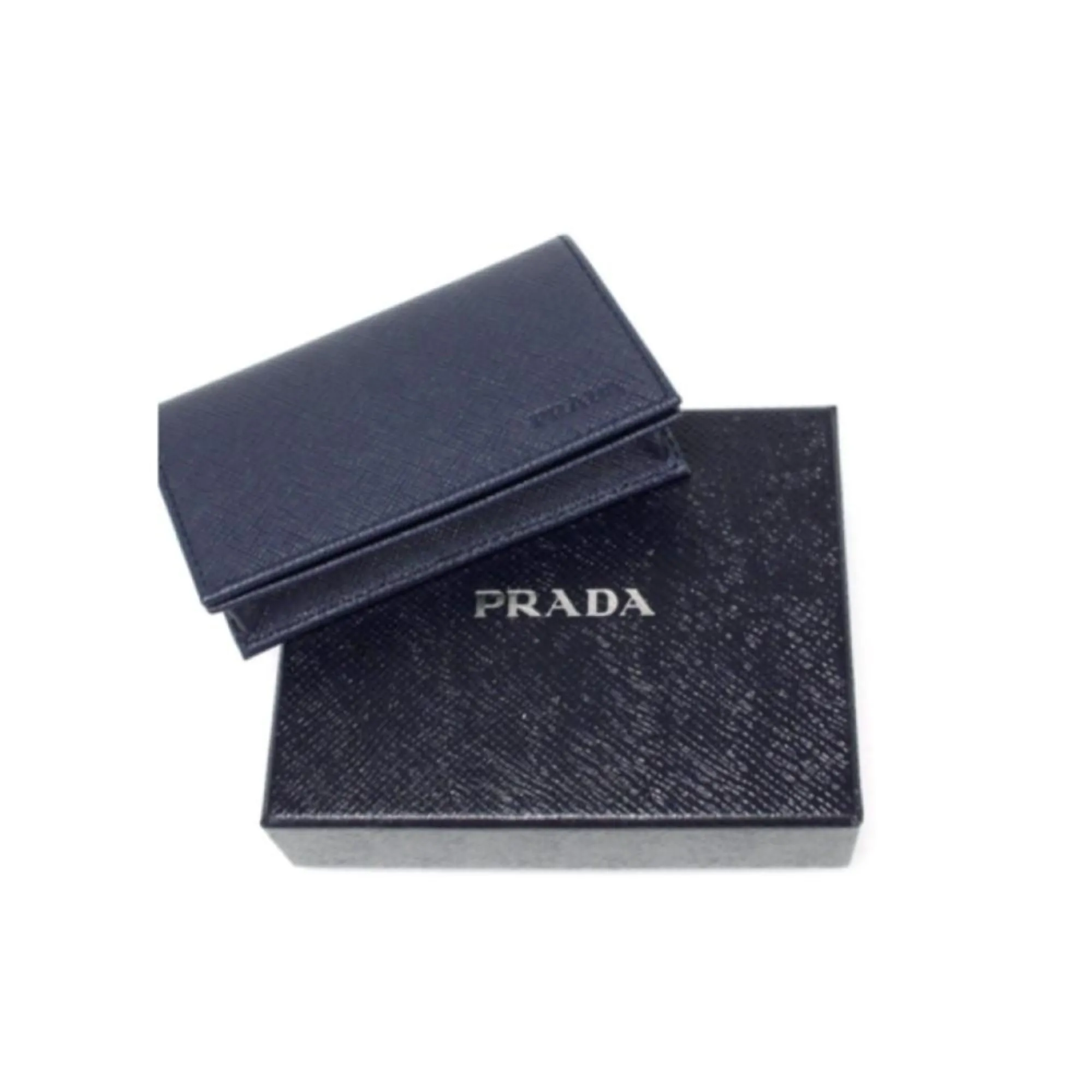 Prada Mens Saffiano Flap Card Holder Wallet Baltico Blue