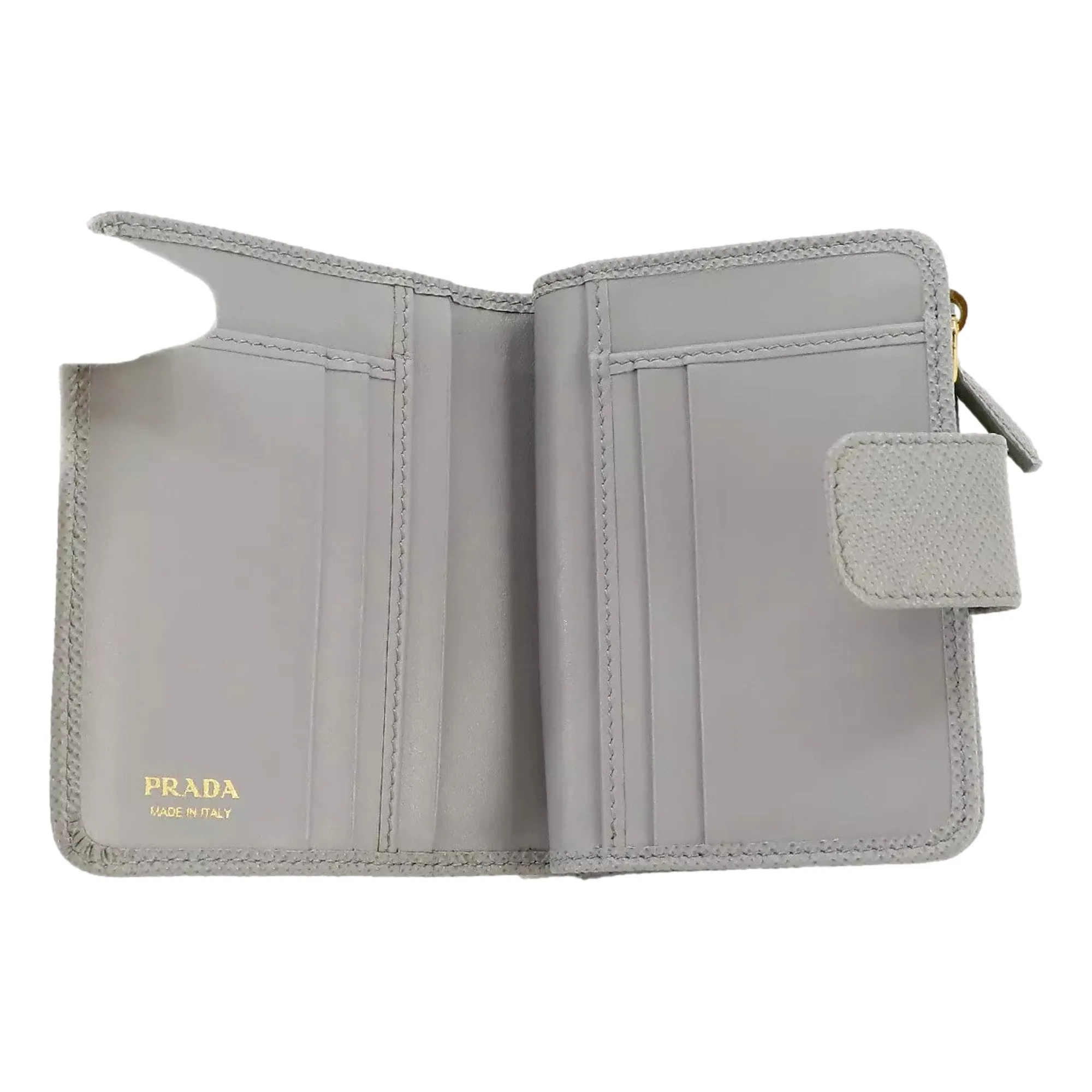 Prada Saffiano Leather Small Wallet with Zipper Nube Grey Metal Logo