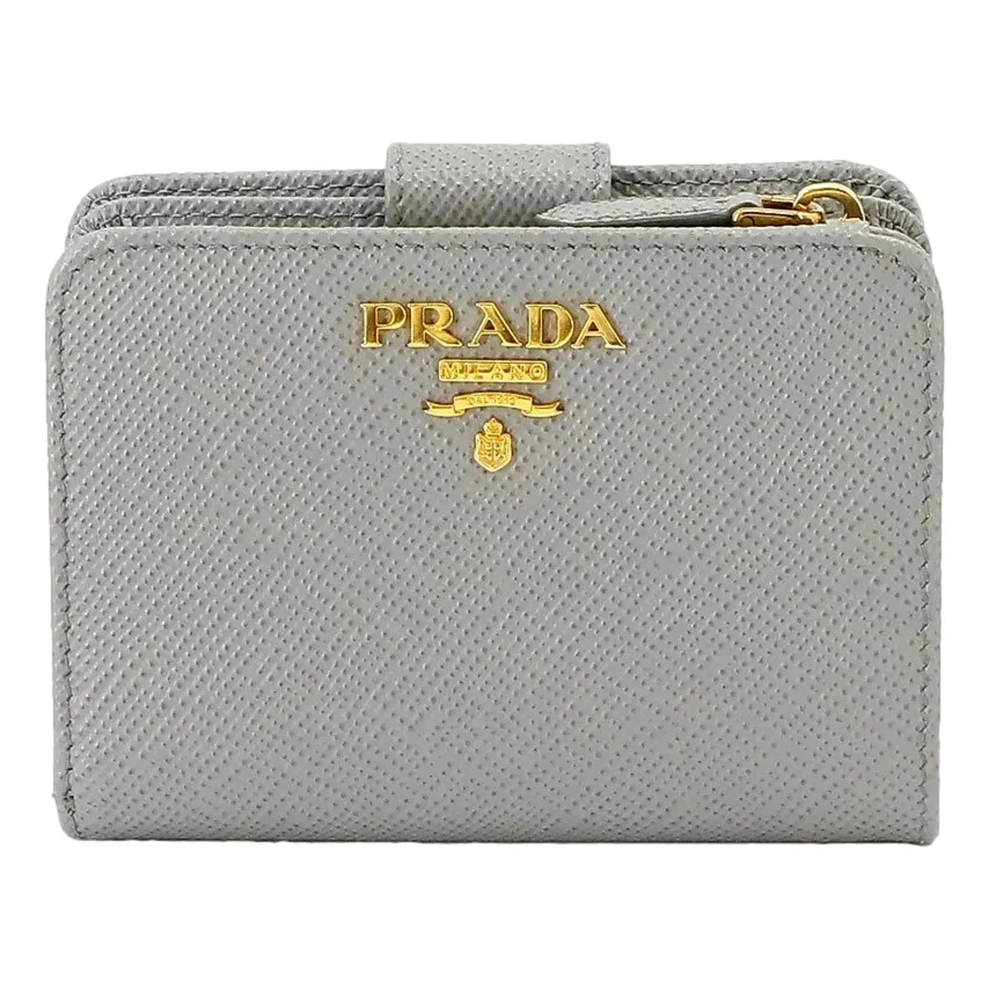 Prada Saffiano Leather Small Wallet with Zipper Nube Grey Metal Logo