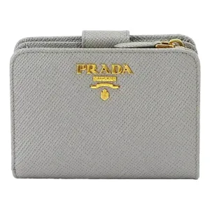 Prada Saffiano Leather Small Wallet with Zipper Nube Grey Metal Logo