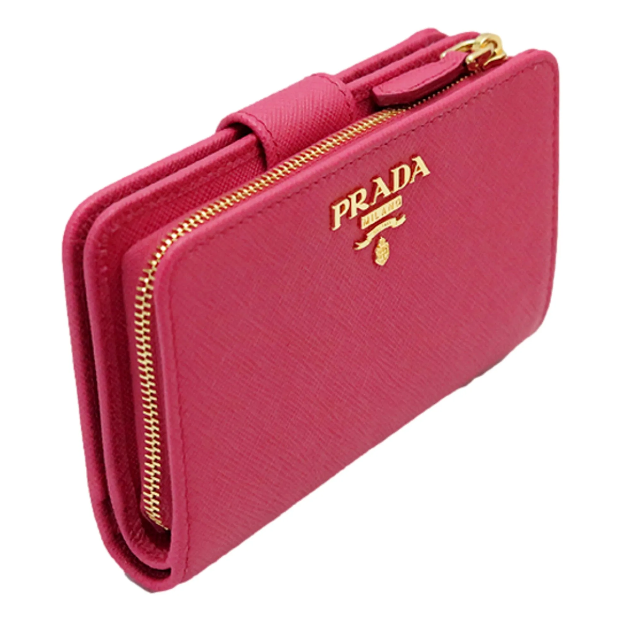 Prada Saffiano Leather Small Wallet with Zipper Peonia Pink Metal Logo