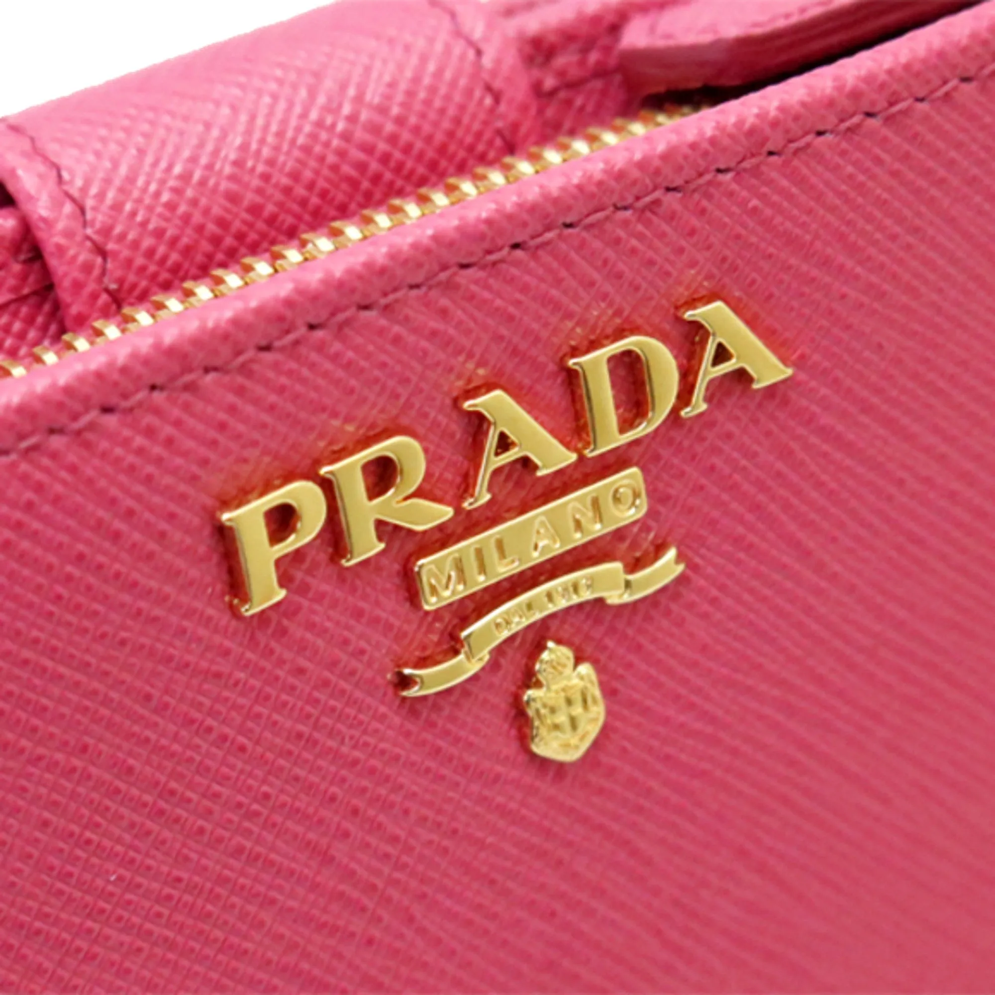 Prada Saffiano Leather Small Wallet with Zipper Peonia Pink Metal Logo