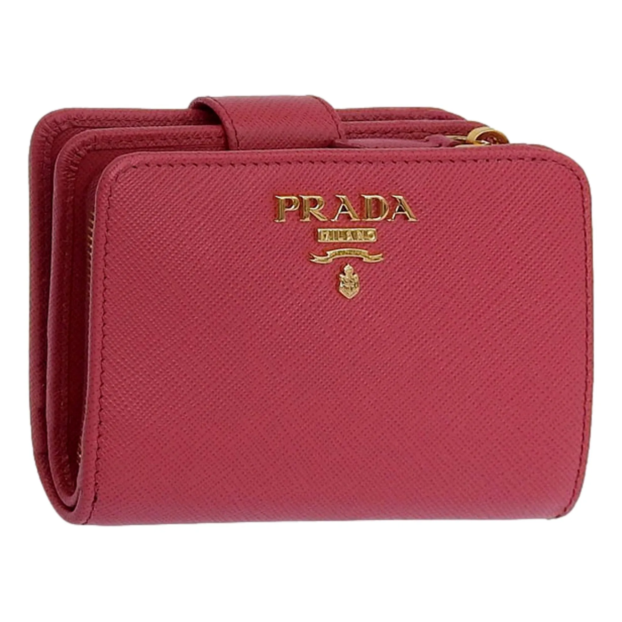 Prada Saffiano Leather Small Wallet with Zipper Peonia Pink Metal Logo