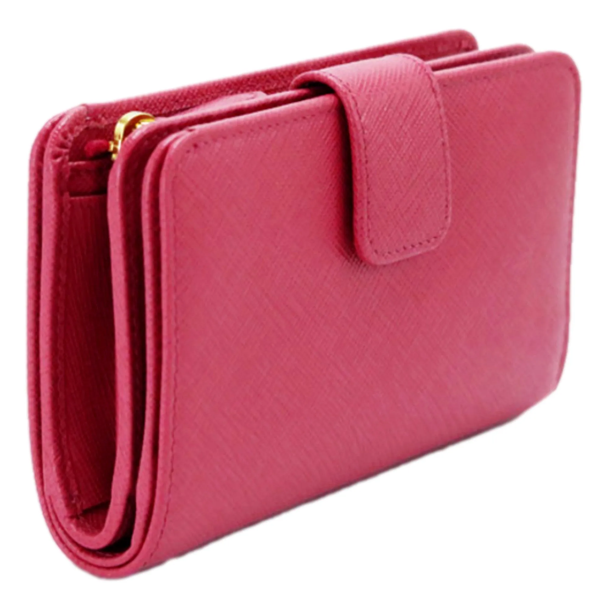 Prada Saffiano Leather Small Wallet with Zipper Peonia Pink Metal Logo