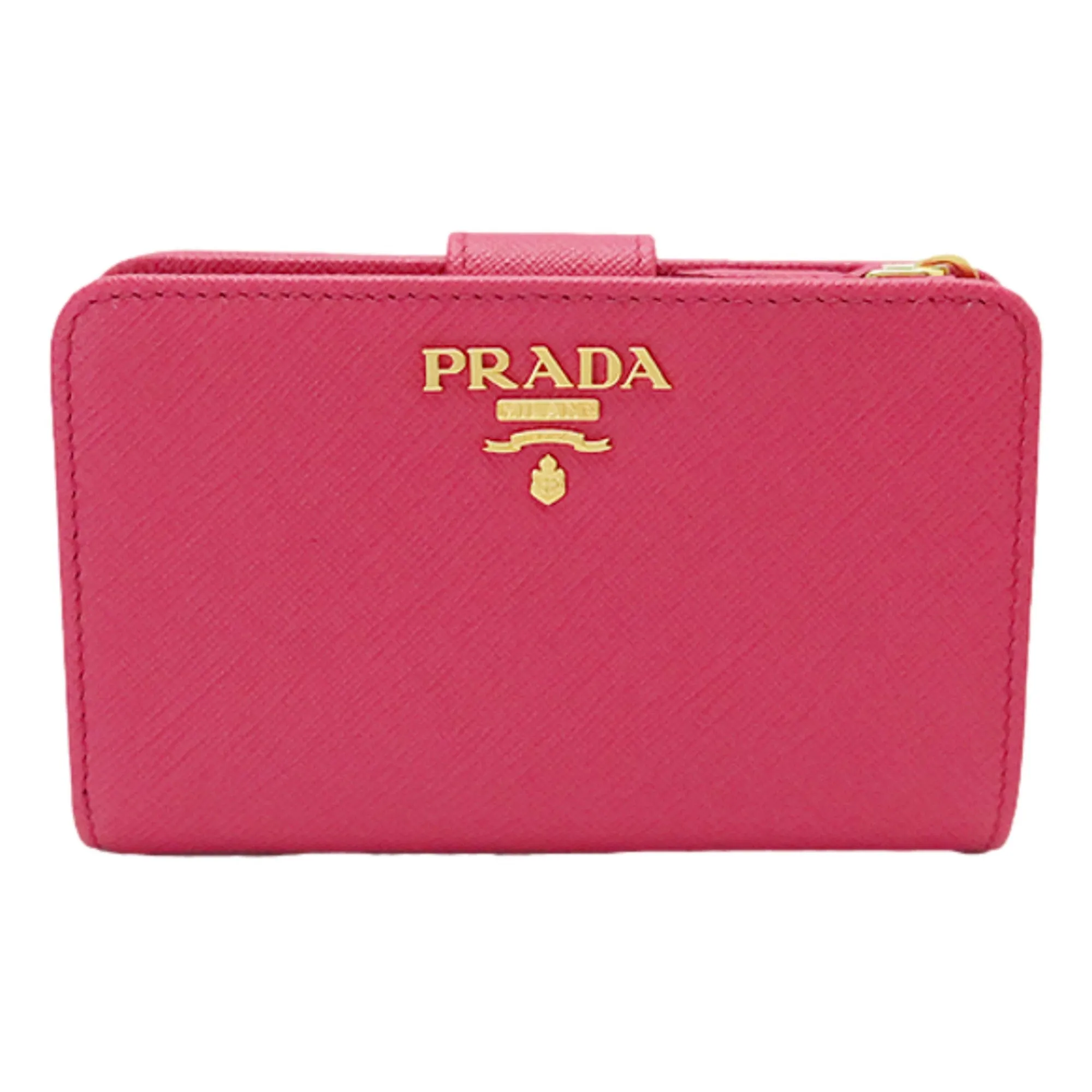 Prada Saffiano Leather Small Wallet with Zipper Peonia Pink Metal Logo