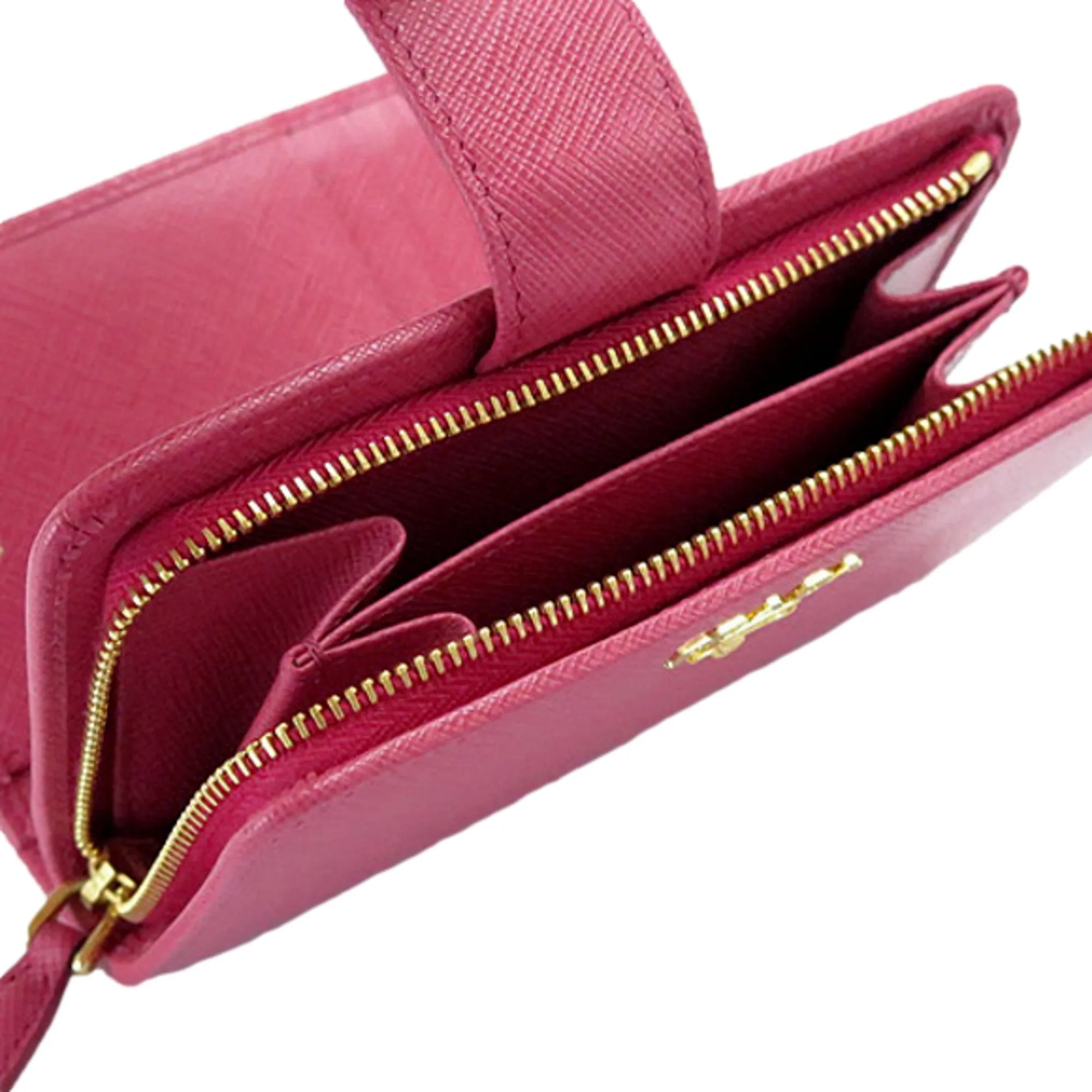 Prada Saffiano Leather Small Wallet with Zipper Peonia Pink Metal Logo