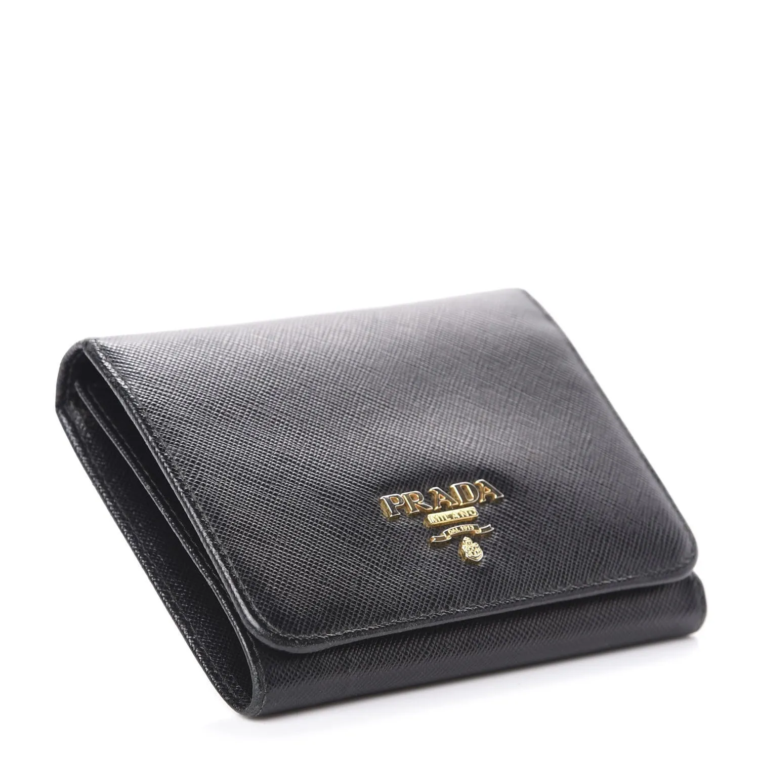 Prada Women's Wallet Saffiano Leather Tri Fold Black