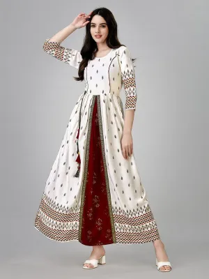 Printed Anarkali Kurta for Women (Size-40) (Color-CREAM)