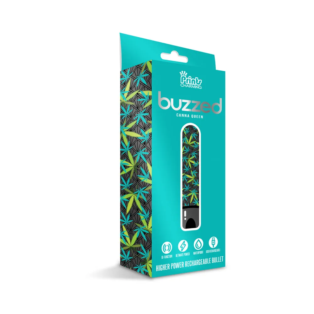 Prints Charming Buzzed Rechargeable 3.5" Bullet - Canna Queen - Black