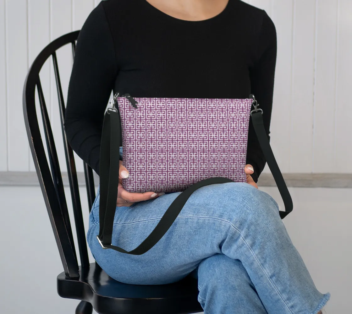 Purple Greek Key Vegan Leather Crossbody Purse