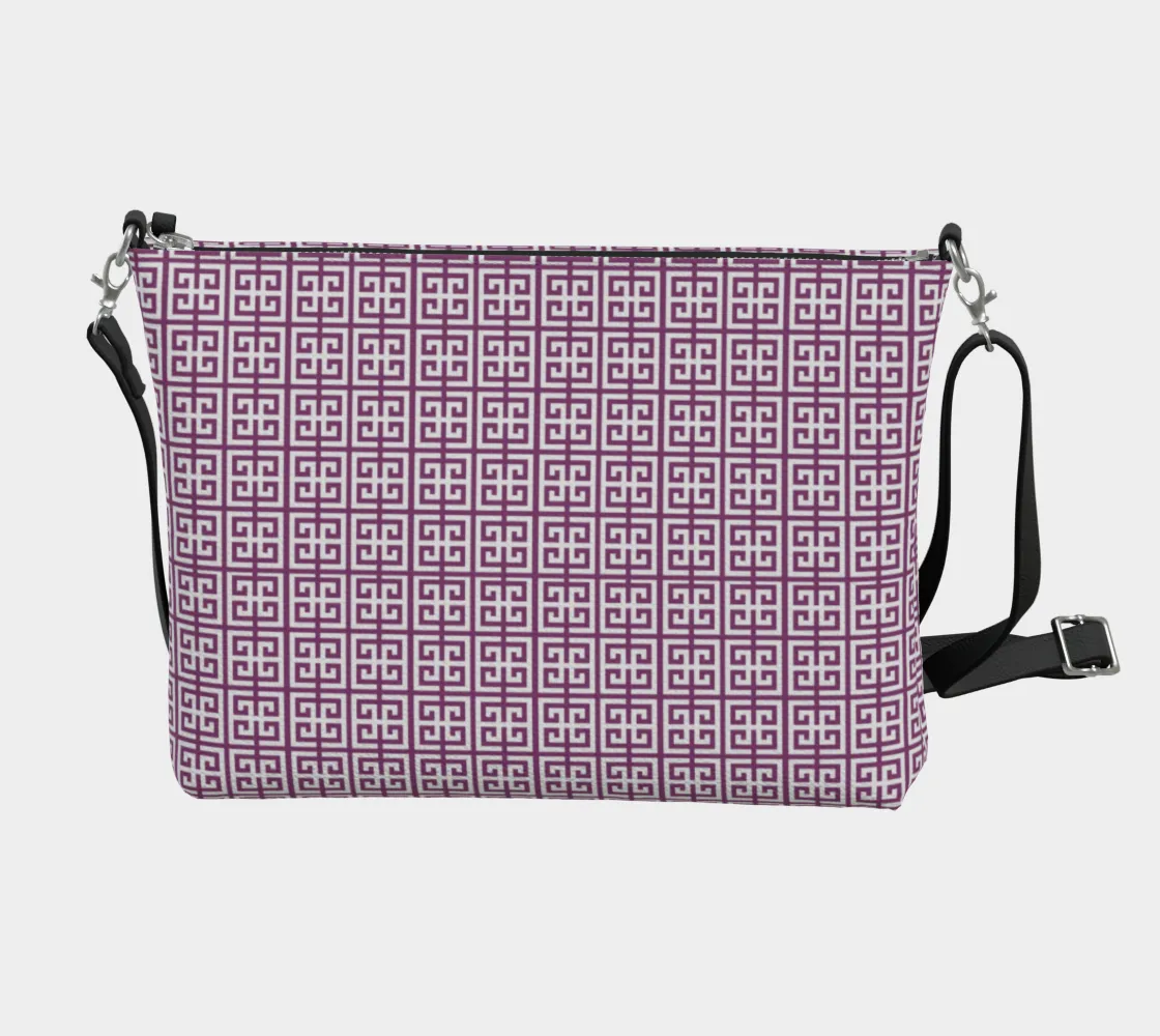 Purple Greek Key Vegan Leather Crossbody Purse