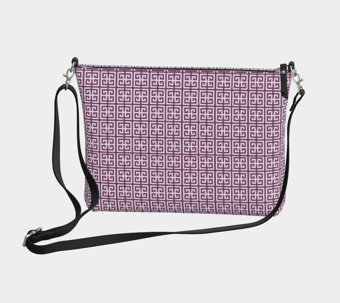 Purple Greek Key Vegan Leather Crossbody Purse