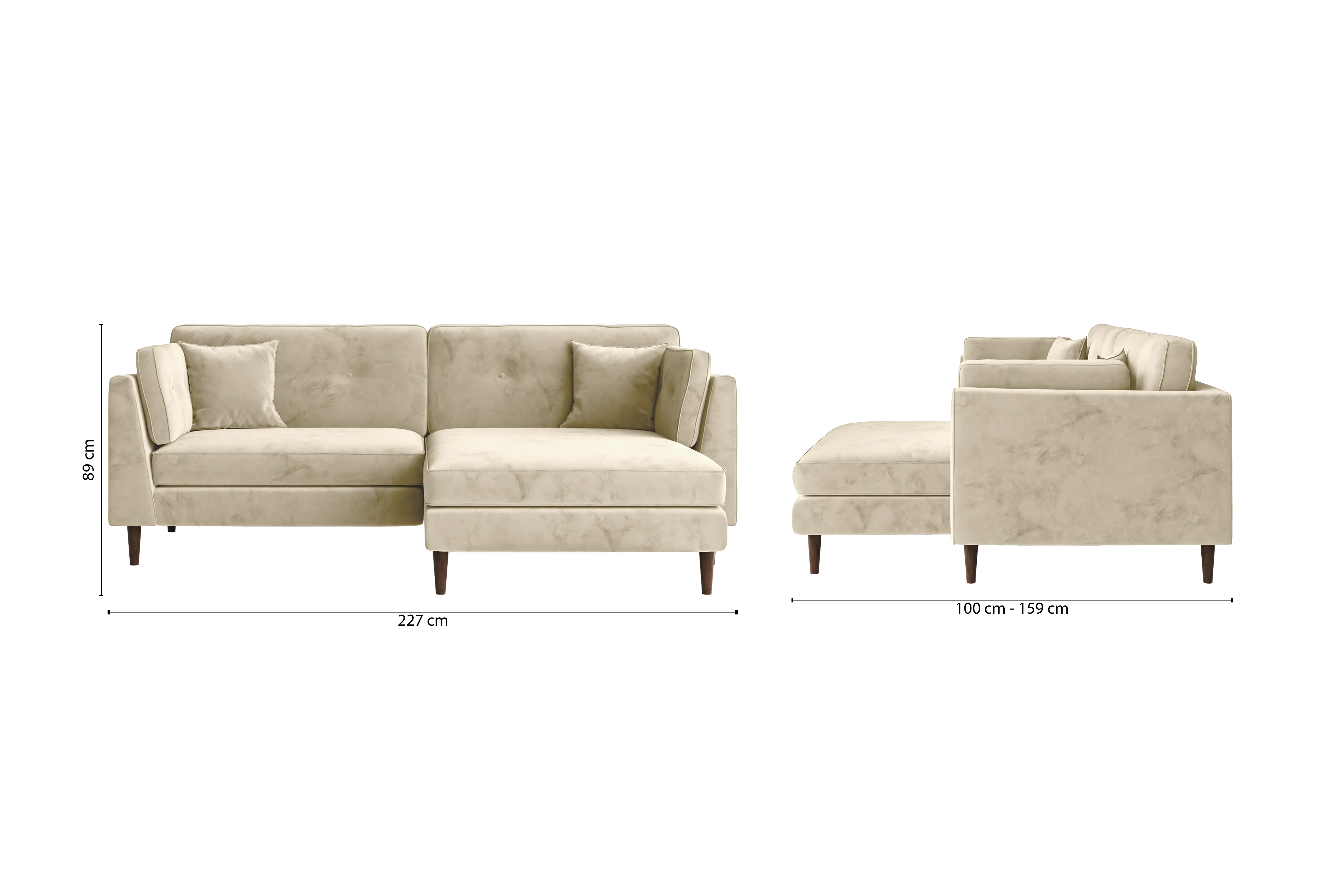 Ragusa 3 Seater Right Hand Facing Chaise Lounge Corner Sofa Cream Velvet