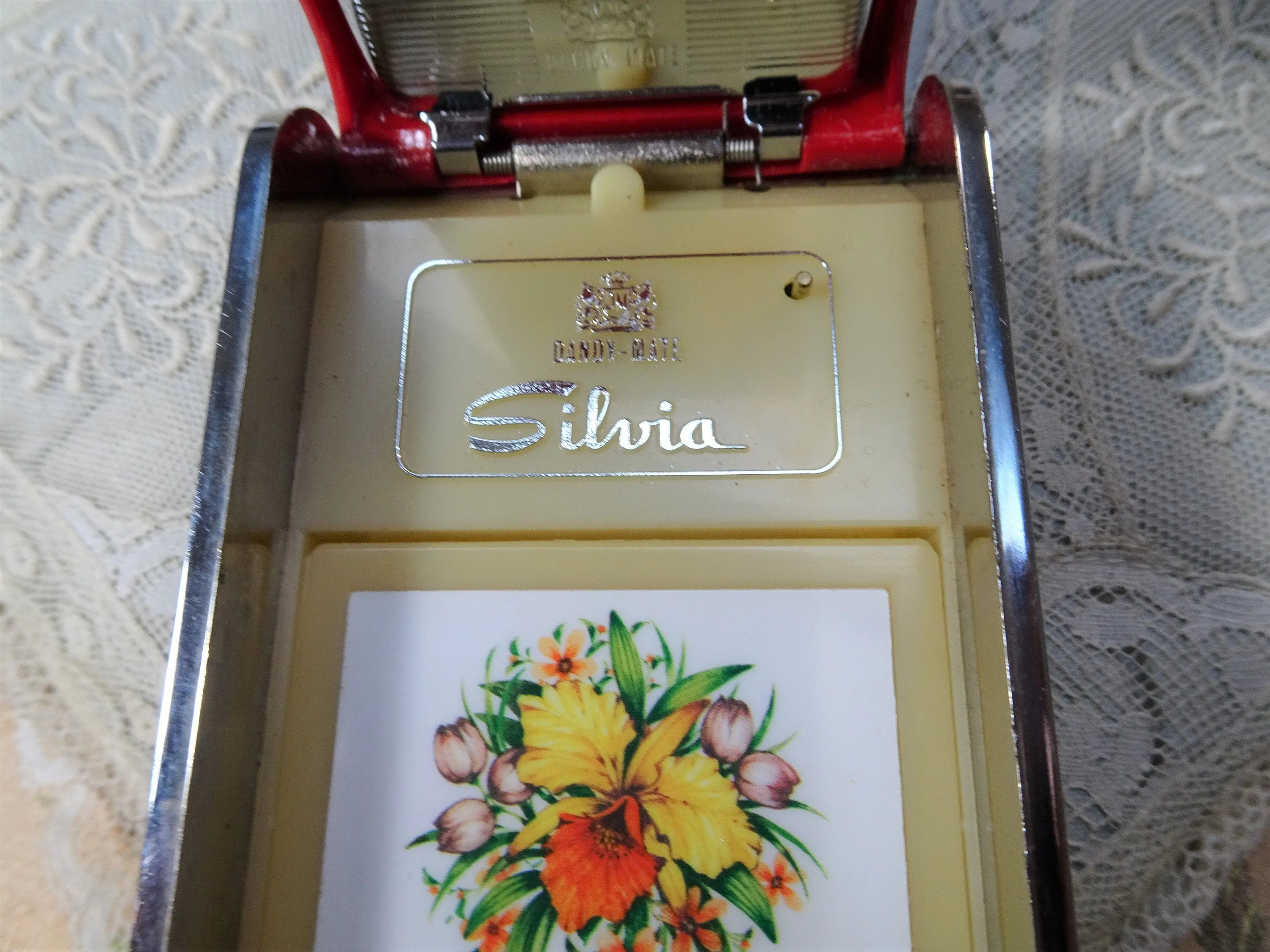 RARE Vintage Musical Powder Compact,Combination Cigarette Case,Dandy Mate Silvia,Music Box,Cigarette Holder,Collectible Powder Compacts